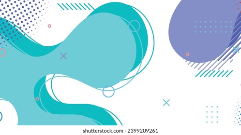 Abstract memphis style liquid wave with colorful background. Fluid wavy shapes design