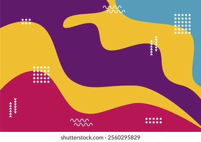 Abstract memphis style liquid wave with colorful background.