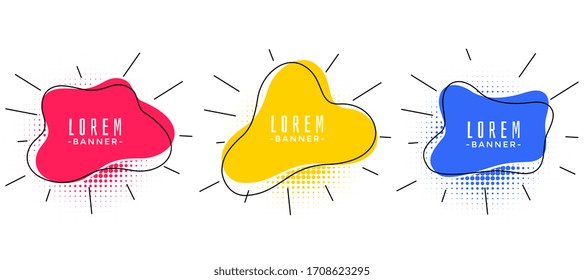 abstract memphis style modern fluid banners set design