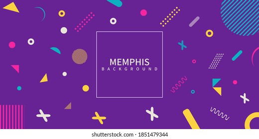 abstract Memphis style retro background with multicolored simple geometric shapes. Vector Illustration