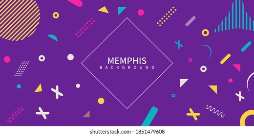 abstract Memphis style retro background with multicolored simple geometric shapes. Vector Illustration