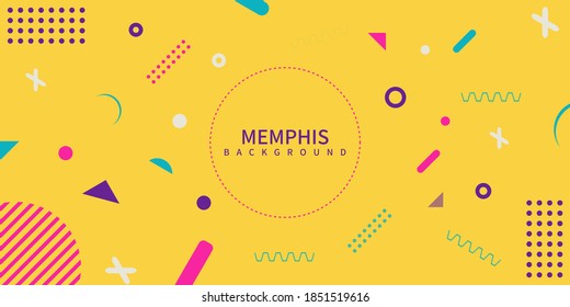 abstract Memphis style retro background with multicolored simple geometric shapes. Vector Illustration