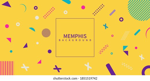 abstract Memphis style retro background with multicolored simple geometric shapes. Vector Illustration