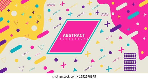 abstract Memphis style retro background with multicolored simple geometric shapes. Vector Illustration