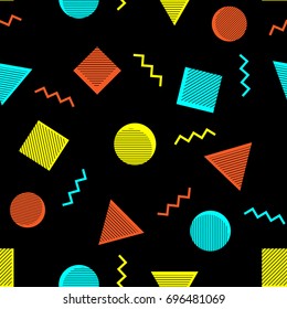 Abstract memphis style seamless pattern. Vector hipster background with geometric forms