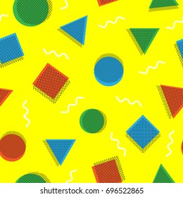 Abstract memphis style seamless pattern. Vector hipster background with geometric forms