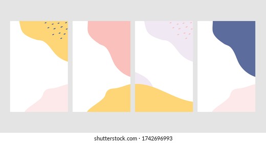 Abstract memphis style abstract shapes with dots and geometric elements. Yellow, pink, purple and navy blue minimalistic pastel backgrounds. Pop art color paint splash pattern.