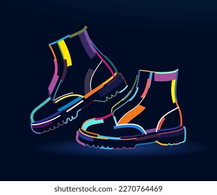 Abstract men boots from multicolored paints. Colorful drawing. Vector illustration of paints