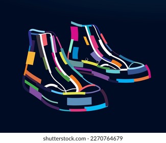 Abstract men boots from multicolored paints. Colorful drawing. Vector illustration of paints