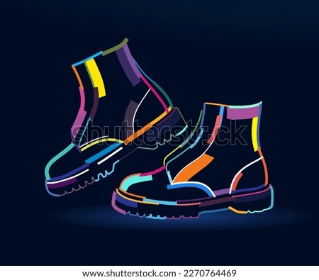 Abstract men boots from multicolored paints. Colorful drawing. Vector illustration of paints