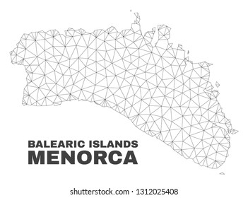 Abstract Menorca Island map isolated on a white background. Triangular mesh model in black color of Menorca Island map. Polygonal geographic scheme designed for political illustrations.