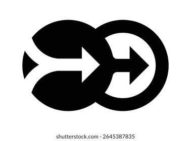Abstract merging arrows symbol – directional flow and unity concept in bold black design.
