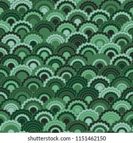 Abstract mermaid scales squama background, vector seamless fabric pattern, tiled textile print. Classic chinese squama scales seamless arc tiles mosaic. Fabric print pattern.