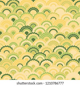 Abstract mermaid scales squama background, vector seamless fabric pattern, tiled textile print. Typical chinese squama scales seamless arc tiles motif. Dragon skin pattern.