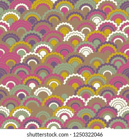 Abstract mermaid scales squama background, vector seamless fabric pattern, tiled textile print. Typical japanese squama scales seamless arc tiles surface. Mermaid skin pattern.
