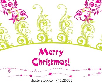 abstract merry christmas background with green floral pattern