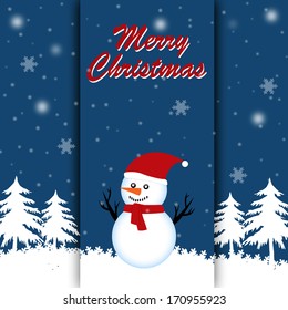 Abstract merry christmas blue background with snowman, vector illustration
