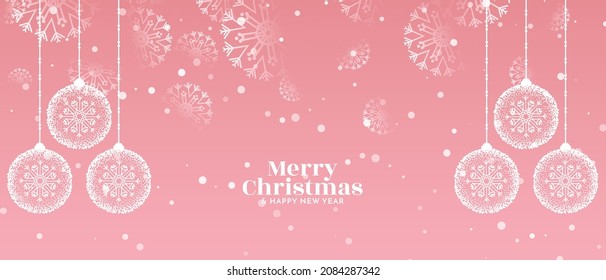 Abstract Merry Christmas festival beautiful greeting soft pink banner design vector