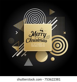 Abstract merry christmas gold circle geometric pattern design and background. Use for modern design, cover, template, decorated, brochure, flyer, greeting card.