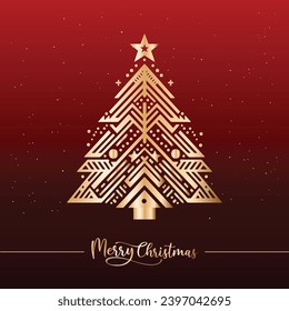 abstract merry christmas golden red design poster, background xmas geometric tree vector minimal template card, illustration holiday modern art elegant luxury clean template confetti star reindeers