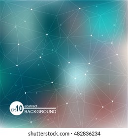 Abstract mesh background with blue and gray spots with white lines and dots.