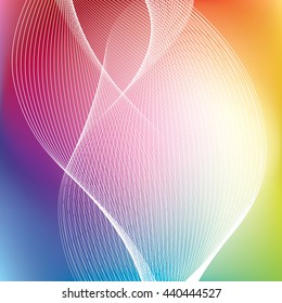 Abstract mesh background and twisted white lines , color gradient, vector wallpaper, twisted rainbow