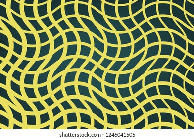 Abstract, mesh composition of curves, wavy, colored lines on a dark, gradient background. Vector image.