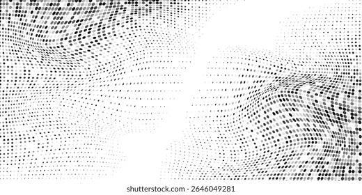 Textura de gradiente de meio-tom de ponto de malha abstrata. Plano de fundo de ponto de polca de fuga. Vetor de gradação de pontos repetitivos