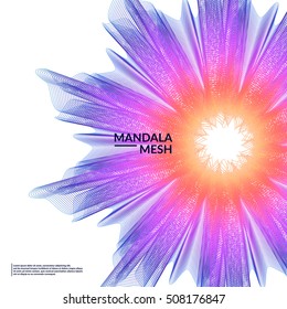 Abstract mesh flower illustration. 3d mesh mandala design. Cool gradient colors. Eps10 vector.