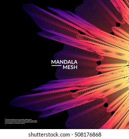 Abstract mesh flower illustration. 3d mesh mandala design. Cool gradient colors. Eps10 vector.