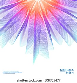 Abstract mesh flower illustration. 3d mesh mandala design. Cool gradient colors. Eps10 vector.