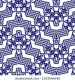 Abstract mesh geometric seamless pattern vector illustration background. Blue and white colors striped lines for fashion textile print and wall art deco.