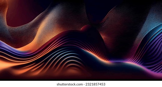 Abstract mesh gradient dark rainbow water ocean sea waves wavy lines banner background wallpaper design.Dark blue violet pink orange color.Website border.Presentation.Vacation summer surface landscape