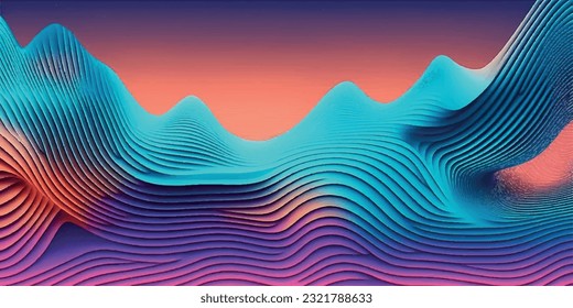 Abstract mesh gradient rainbow water ocean sea waves wavy lines banner background wallpaper design.Website border.Presentation.Vacation summer surface landscape.Blue violet pink orange colors.Pop art.