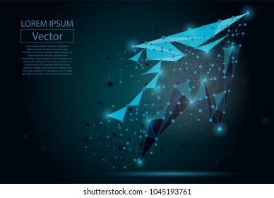 Abstract mesh line and point Arrow. Vector polygonal low poly business illustration. 