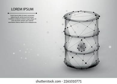 Abstract mesh line and point oil barrel . Low poly oil industry. Polygonal vector futuristic illustration