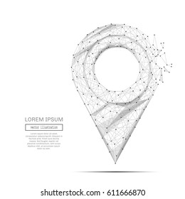 Abstract mesh line and point pin on white background with an inscription. Starry sky or space, consisting of stars and the universe. Vector business illustration