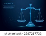 Abstract mesh line and point scales of justice symbols. Low poly wireframe law judgement concept. Polygonal vector futuristic illustration