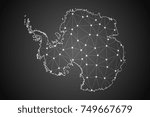 Abstract Mesh Line and Point Scales on The Dark Gradient Background With Map of Antarctica. 3D Mesh Polygonal Network Connections.Vector illustration eps 10.