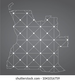Abstract Mesh Line and Point Scales on The Dark Gradient Background With Map of Angola. 3D Mesh Polygonal Network Connections.Vector illustration eps 10.
