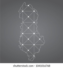 Abstract Mesh Line and Point Scales on The Dark Gradient Background With Map of Albania. 3D Mesh Polygonal Network Connections.Vector illustration eps 10.