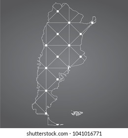Abstract Mesh Line and Point Scales on The Dark Gradient Background With Map of Argentina. 3D Mesh Polygonal Network Connections.Vector illustration eps 10.