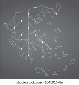 Abstract Mesh Line and Point Scales on The Dark Gradient Background With Map of Greece. 3D Mesh Polygonal Network Connections.Vector illustration eps 10.