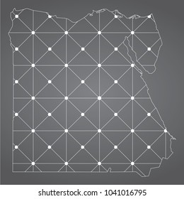 Abstract Mesh Line and Point Scales on The Dark Gradient Background With Map of Egypt. 3D Mesh Polygonal Network Connections.Vector illustration eps 10.