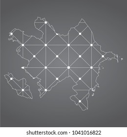Abstract Mesh Line and Point Scales on The Dark Gradient Background With Map of Azerbaijan. 3D Mesh Polygonal Network Connections.Vector illustration eps 10.