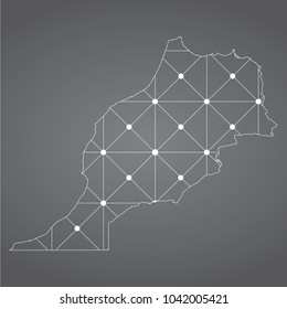 Abstract Mesh Line and Point Scales on The Dark Gradient Background With Map of Morocco. 3D Mesh Polygonal Network Connections.Vector illustration eps 10.