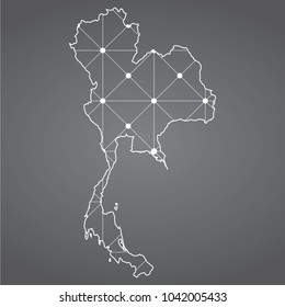 Abstract Mesh Line and Point Scales on The Dark Gradient Background With Map of Thailand. 3D Mesh Polygonal Network Connections.Vector illustration eps 10.