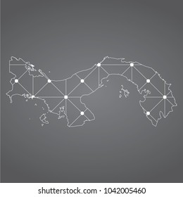 Abstract Mesh Line and Point Scales on The Dark Gradient Background With Map of Panama. 3D Mesh Polygonal Network Connections.Vector illustration eps 10.