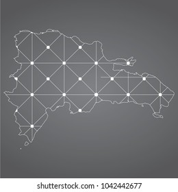 Abstract Mesh Line and Point Scales on The Dark Gradient Background With Map of Dominican Republic. 3D Mesh Polygonal Network Connections.Vector illustration eps 10.gray background.