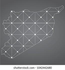 Abstract Mesh Line and Point Scales on The Dark Gradient Background With Map of Syria. 3D Mesh Polygonal Network Connections.Vector illustration eps 10.gray background.